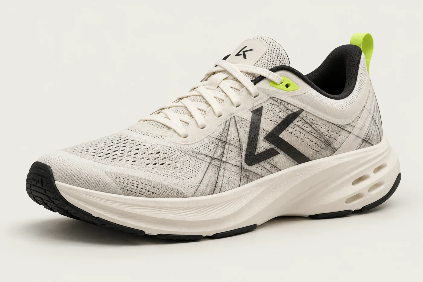 Bone and charcoal LK-007 performance sneaker with ivory EVA sole